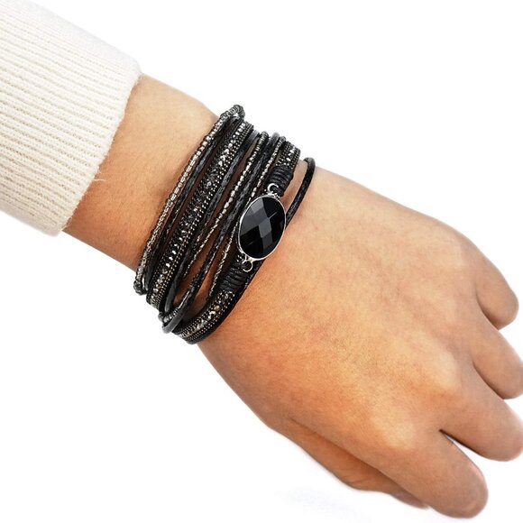Women Wrap Bracelet Multilayered Leather Braided Bangle Wrist Cuff Bangles with - Picture 6 of 7
